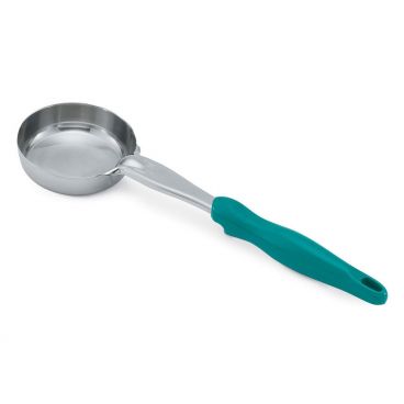 Vollrath 6433655 Stainless Steel Heavy-Duty One-Piece 6 Oz. Solid Round Spoodle with Teal Handle