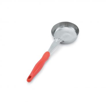 Vollrath 6433865 Stainless Steel Heavy-Duty One-Piece 8 Oz. Solid Round Spoodle with Orange Handle