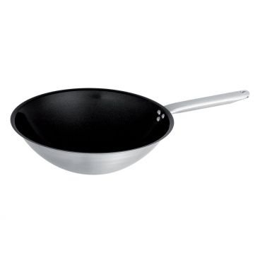 Matfer 687830 11-7/8" Stainless Steel 4-1/4 Qts. Traditional Wok With Non-Stick Coating