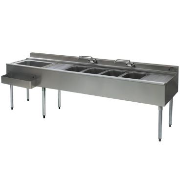 Eagle Group BC8-4C-22L Combination Underbar Sink and Left Side Ice Bin with Four Compartments, Two 12" Drainboards - 96"