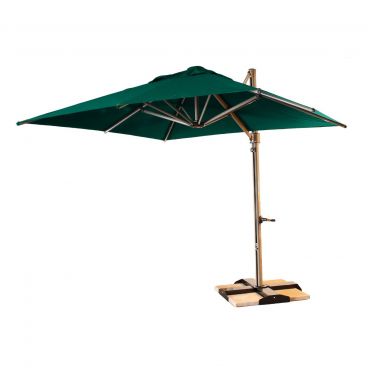 Grosfillex 98702031 Windmaster 10' Square Forest Green Colored Acrylic Canopy Cantilever Umbrella With Aluminum Pole