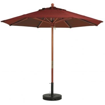 Grosfillex 98912731 Market 9 Foot Round Burgundy Colored Acrylic Canopy Fiberglass Rib Umbrella with 1 1/2" Wood Pole