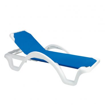 Grosfillex 99202006 Catalina 30" Blue Colored Stackable Resin Adjustable Sling Chaise With White Frame