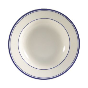 CAC BLU-105 10.5" Ceramic Rolled Edge Blue Line Pasta Bowl/American White