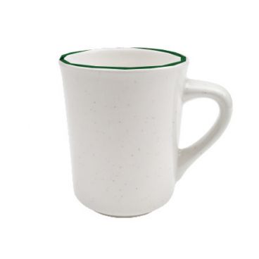 CAC CES-17 8 oz. Ceramic Emerald Rim and Speckled Ventura Mug/American White