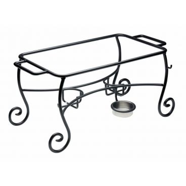 American Metalcraft CF1 Ironworks Black Wrought Iron Full Size Ornate Chafer Stand with Side Handles