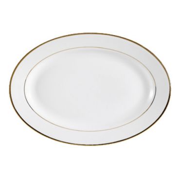 CAC GRY-12 10" Porcelain Golden Royal Oval Platter with Gold Band/Super White