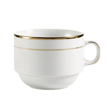 CAC GRY-23 8 oz. Porcelain Golden Royal Stacking Cup with Gold Band/Super White