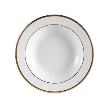 CAC GRY-3 9" Porcelain Golden Royal Soup Plate with Gold Band/Super White