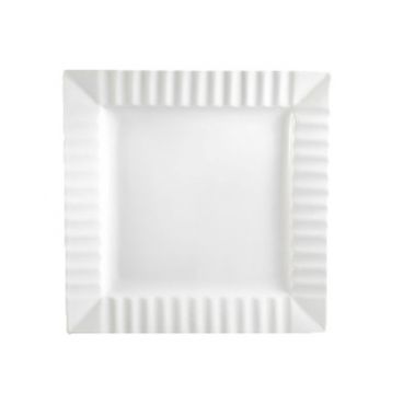 CAC QE-21 12.25" Porcelain Queensquare Square Dinner Plate with Stripe/Bone White