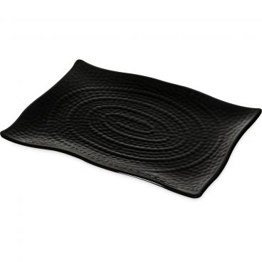 Carlisle 4452003 Black Melamine Terra Rectangular Textured Platter - 13-1/2" x 9-1/4"