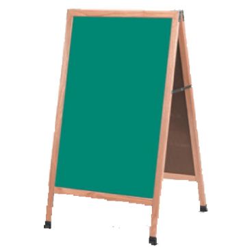 Aarco A-1SG 42" x 24" Oak A-Frame Sign Board with Green Write-On Porcelain Chalk Board