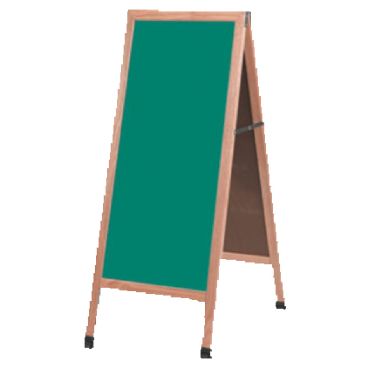 Aarco A-311SG 42" x 18" Oak A-Frame Sign Board with Green Write-On Porcelain Chalk Board