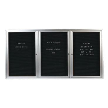 Aarco ADC3672-3L 36" x 72" Enclosed Aluminum Indoor Message Center with Black Letter Board and 3/4" Letters - 3 Hinged Doors