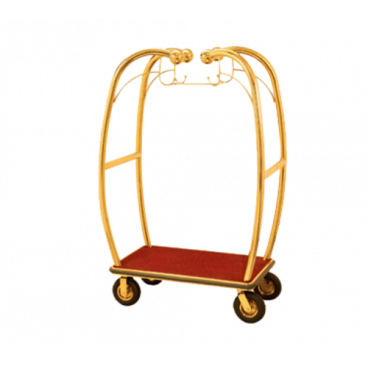 Aarco BEL-101B-4P Stainless Steel Brass Finish Luggage Cart with Hooks - 47" x 25" x 73"