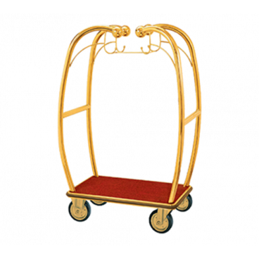 Aarco BEL-101B Stainless Steel Brass Finish Luggage Cart with Hooks - 47" x 25" x 73"