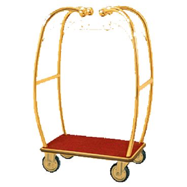 Aarco BEL-101B Stainless Steel Brass Finish Luggage Cart with Hooks - 47" x 25" x 73"
