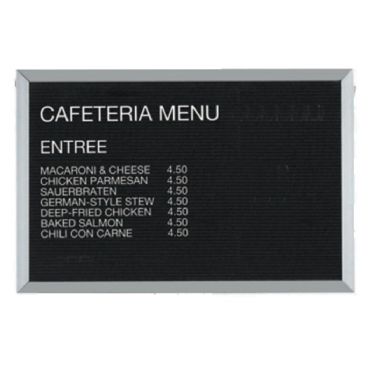 Aarco BOFD2436L 24" x 36" Black Felt Open Face Horizontal Indoor Message Board with Aluminum Frame and 3/4" Letters
