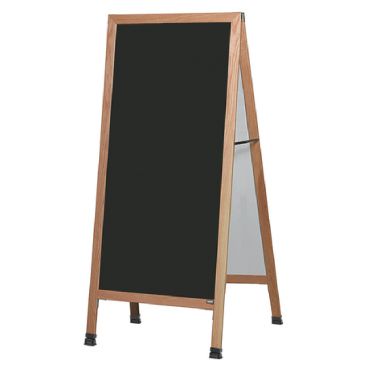 Aarco LA5SB 68" x 30" Oak A-Frame Sign Board with Black Write-On Porcelain Marker Board