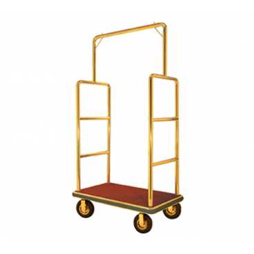Aarco LC-1B-4P Rectangular Stainless Steel Brass Finish Luggage Cart with Clothing Rail - 42" x 24" Platform