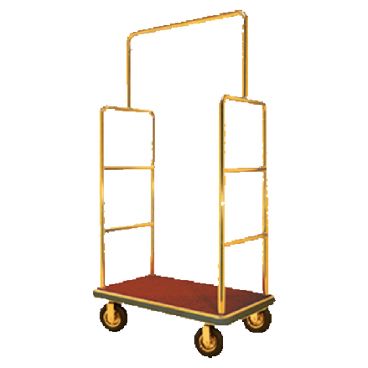 Aarco LC-1B-4P Rectangular Stainless Steel Brass Finish Luggage Cart with Clothing Rail - 42" x 24" Platform
