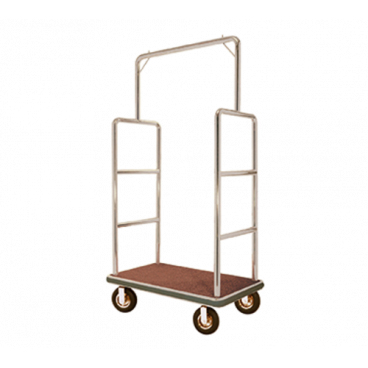 Aarco LC-1C-4P Rectangular Stainless Steel Chrome Finish Luggage Cart with Clothing Rail - 42" x 24" Platform