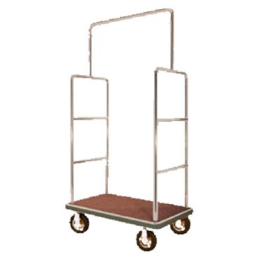 Aarco LC-1C-4P Rectangular Stainless Steel Chrome Finish Luggage Cart with Clothing Rail - 42" x 24" Platform