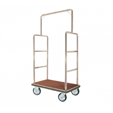 Aarco LC-1C Rectangular Stainless Steel Chrome Finish Luggage Cart with Clothing Rail - 42" x 24" Platform