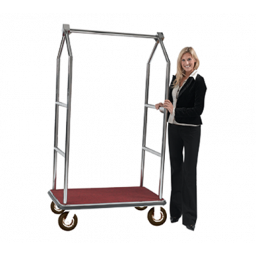 Aarco LC-2C-4P Stainless Steel Chrome Finish Luggage Cart with Clothing Rail - 42" x 24" Platform