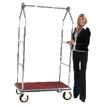 Aarco LC-2C-4P Stainless Steel Chrome Finish Luggage Cart with Clothing Rail - 42" x 24" Platform