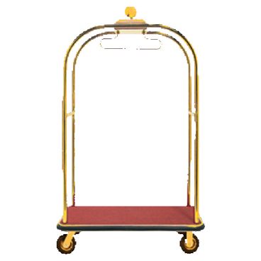 Aarco LC-3B-4P Rectangular Stainless Steel Brass Finish Luggage Cart with Clothing Rail - 45" x 26 1/4" Platform