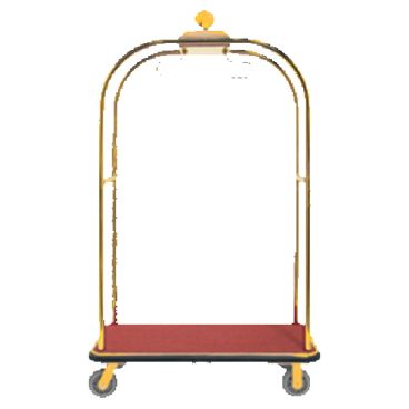 Aarco LC-3B Rectangular Stainless Steel Brass Finish Luggage Cart with Clothing Rail - 45" x 26 1/4" Platform
