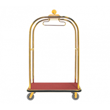 Aarco LC-3B Rectangular Stainless Steel Brass Finish Luggage Cart with Clothing Rail - 45" x 26 1/4" Platform