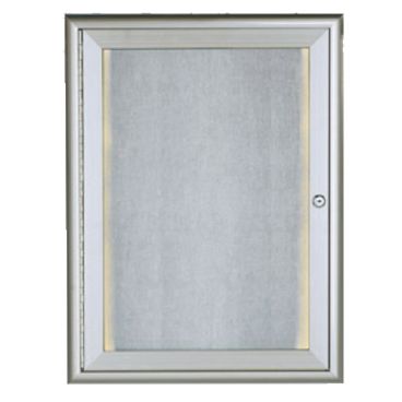 Aarco LOWFC2418 24" x 18" Silver Enclosed Aluminum Indoor / Outdoor Bulletin Board with Waterfall Style Frame and LED Lighting