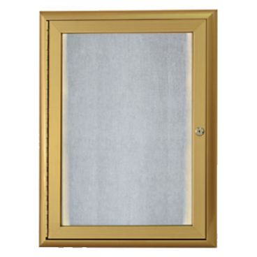 Aarco LOWFC2418G 24" x 18" Gold Enclosed Aluminum Indoor / Outdoor Bulletin Board with Waterfall Style Frame and LED Lighting