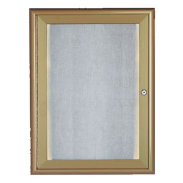 Aarco LOWFC2418LB 24" x 18" Antique Brass Enclosed Aluminum Indoor / Outdoor Bulletin Board with Waterfall Style Frame and LED Lighting