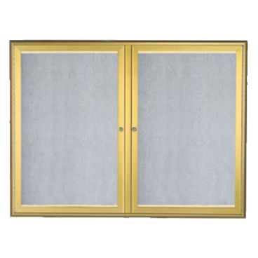 Aarco LOWFC3648G 36" x 48" Gold Enclosed Aluminum Indoor / Outdoor Bulletin Board with Waterfall Style Frame and LED Lighting