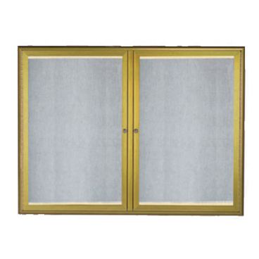 Aarco LOWFC3648LB 36" x 48" Antique Brass Enclosed Aluminum Indoor / Outdoor Bulletin Board with Waterfall Style Frame and LED Lighting