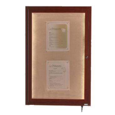 Aarco LWL3624W 36" x 24" Walnut Finish Lighted Bulletin Board Cabinet
