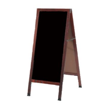 Aarco MA-311SB 42" x 18" Cherry Stained Solid Oak Wood Narrow A-Frame Sidewalk Board with Black Porcelain Marker Board