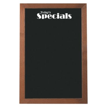 Aarco OBKGB3624S 36" x 24" Black Glass Menu Board with Walnut Stained Solid Oak Wood Frame and Today's Specials Decal