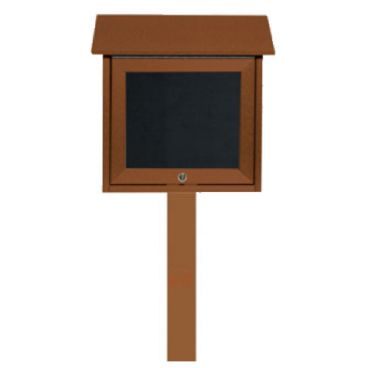 Aarco OPLD1818LSPP-5 Slimline 18" x 18" Cedar Outdoor Plastic Lumber Message Center with Letter Board and Message Center Post - Single Top Hinged Door