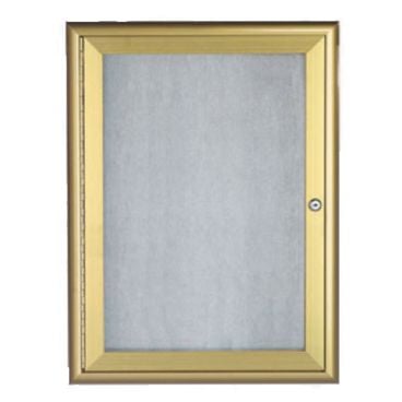 Aarco OWFC2418G 24" x 18" Gold Enclosed Aluminum Indoor / Outdoor Bulletin Board with Waterfall Style Frame