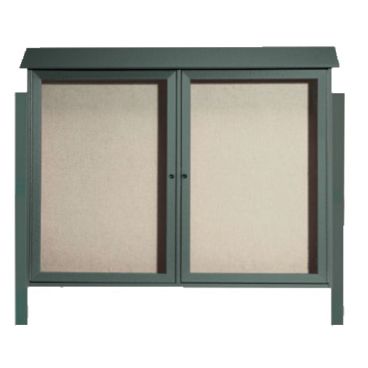 Aarco PLD4052-2DPP-4 40" x 52" Green Outdoor Plastic Lumber Message Center with Vinyl Posting Surface and Message Center Posts- Two Hinged Doors