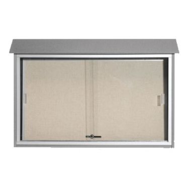 Aarco PLDS3045-2 30" x 45" Light Grey Outdoor Plastic Lumber Message Center with Vinyl Tackboard - Sliding Door
