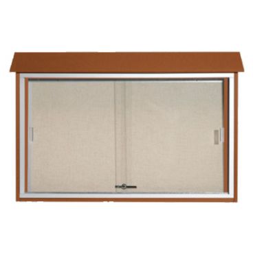 Aarco PLDS3045-5 30" x 45" Cedar Outdoor Plastic Lumber Message Center with Vinyl Tackboard - Sliding Door