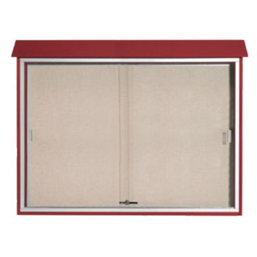 Aarco PLDS4052-7 40" x 52" Rosewood Outdoor Plastic Lumber Message Center with Vinyl Tackboard - Sliding Door