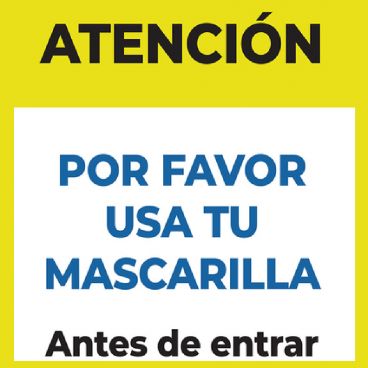 Aarco PWF1185S Metal 8 1/2" x 11" Size Spanish "Atención: Por Favor Usa Tu Mascarilla Antes de entrar" Compliance Sign Insert For 8 1/2" x 11" Frames