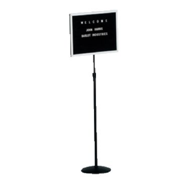 Aarco SMD1418 36" - 66" Black Adjustable Aluminum Single Pedestal Stand with 14" x 18" Black Felt Board and 3/4" Letters