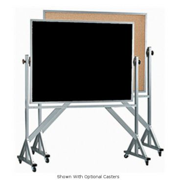 Aarco ACB4260B 42" x 60" Reversible Free Standing Black Composition Chalkboard / Natural Cork Board with Satin Anodized Aluminum Frame